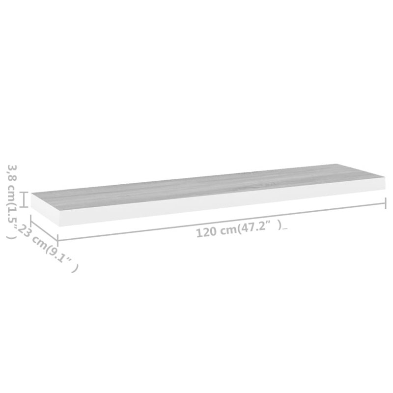 Bridgeville 2 Piece Floating Shelf, 3.8 cm H x 120 cm W x 23.5 cm D, Oak/White