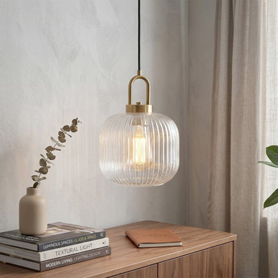1-light Striped Glass Single Pendant