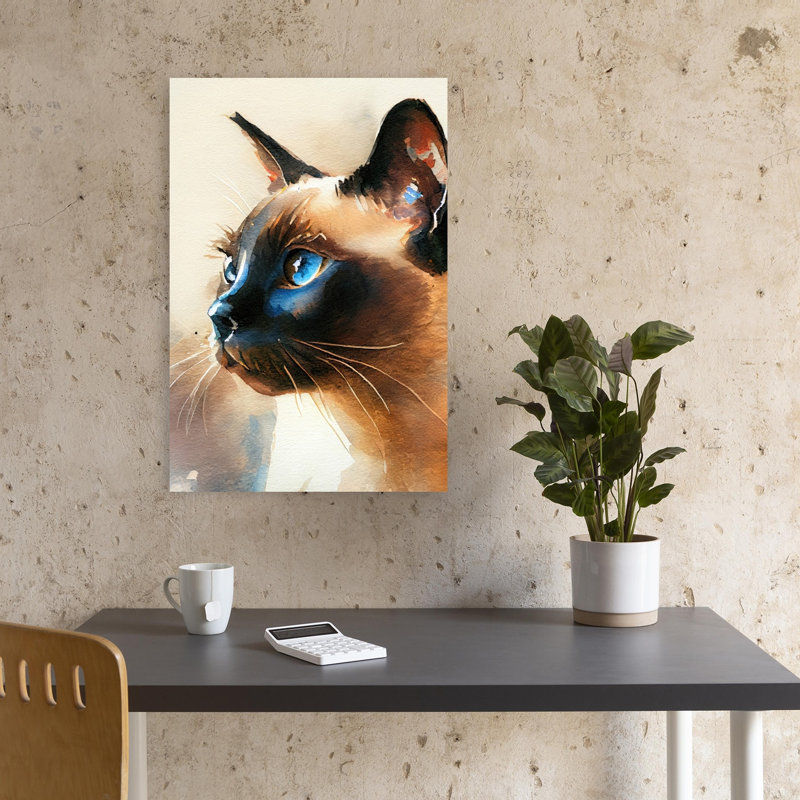 Impression d'art mural chat bleu siamois aux yeux bleus, 18" H x 12" W