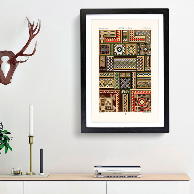 Middle-Age Patterns by Albert Racinet - Picture Frame Painting Print, 36cm H x 27cm W x 2cm D, Black Framed