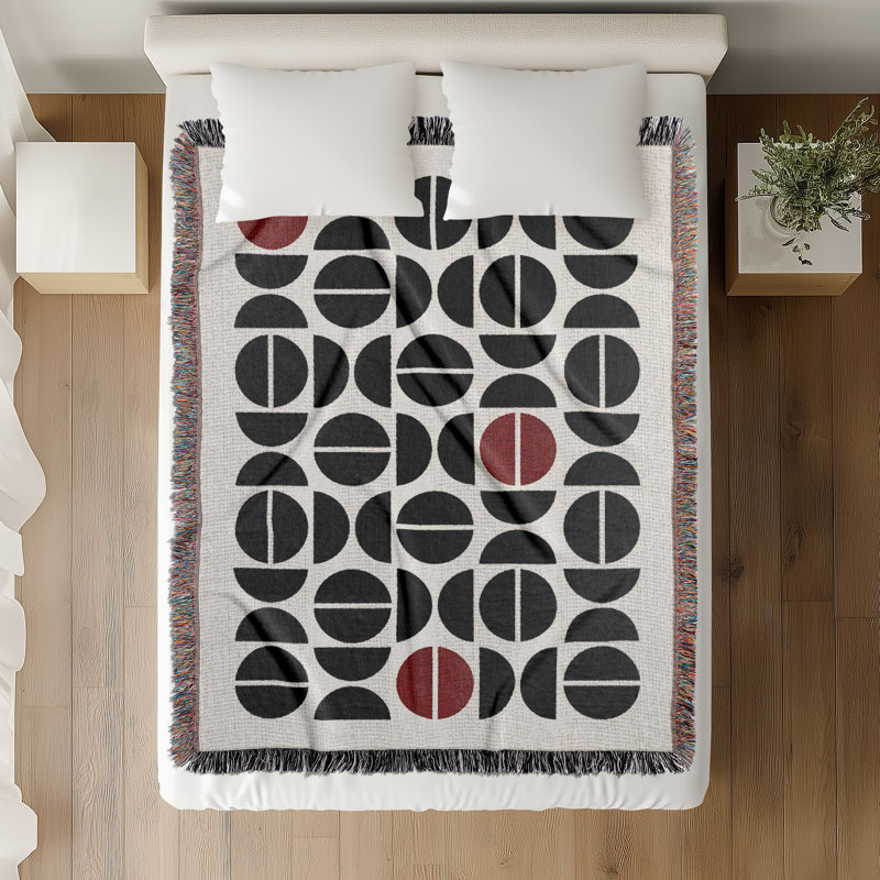 Jeté en mélange de coton Barro, Rouge / noir / blanc cassé, L 60 po x l 60 po