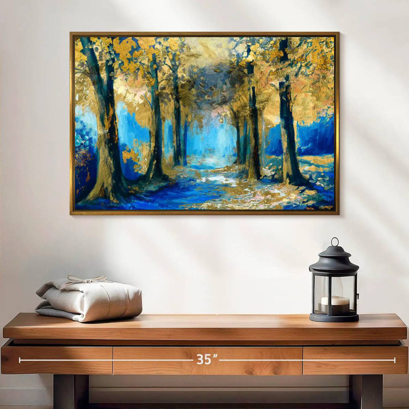 Forêt abstraite, Cadre flottant doré, 25 po x 17 po