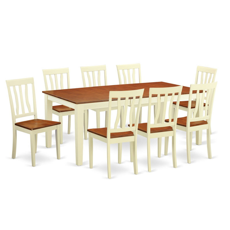 9 Piece Dining Room Furniture Set Includes a Rectangle Kitchen Table with Butterfly Leaf and 8 Dining Chairs, Buttermilk & Cherry