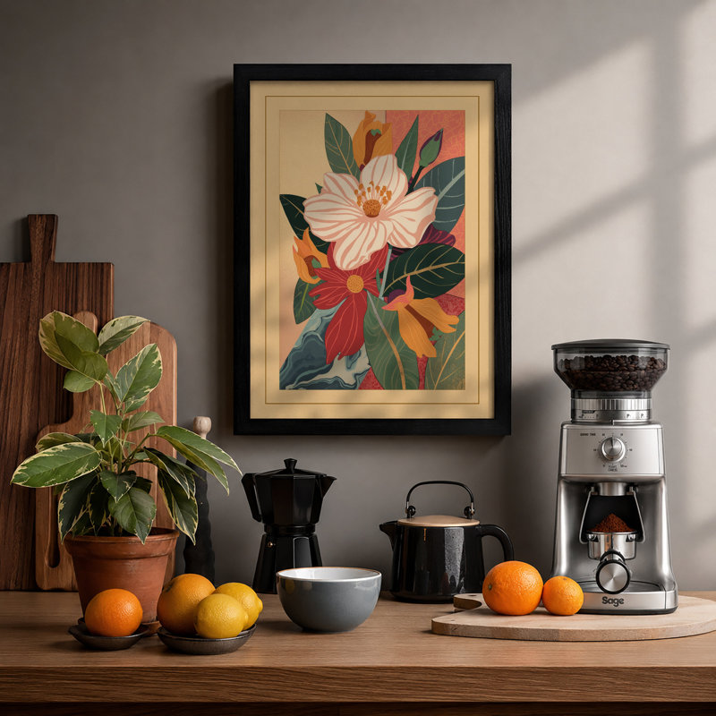 Pale Pink Bloom Botanical - Framed Print, A4 - 29.7 x 21.0 cm, Black