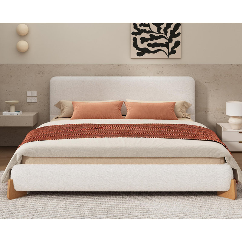 Elegant Boucle Upholstered Bed,Queen Size Luxurious Comfortable Bedroom Bed