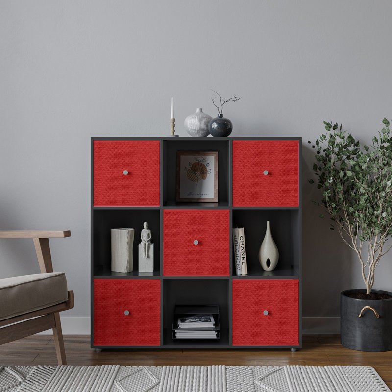 93cm H x 12cm W Solid Wood Standard Bookcase, Black/Red