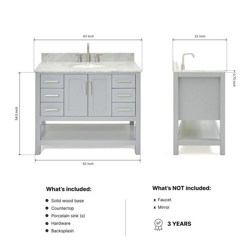 Magnolia Bath Vanity Rectangular Basin S061SCW2R, Oval, Gray, 43"