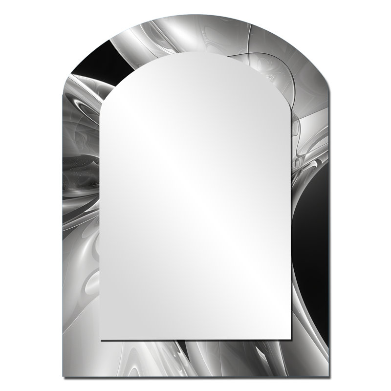 Grey black abstract Steel Serenade I - Abstract Asymmetrical Large Wall Mirror, Modern Arch Unique Mirror, Printed Metal Art