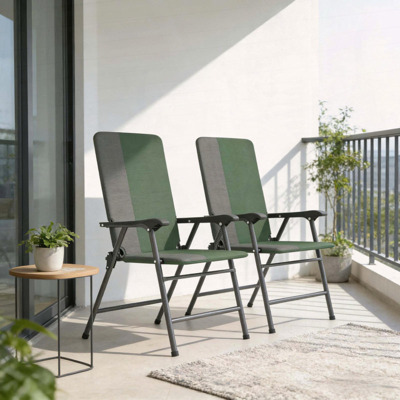 Ensemble de 2 chaises de jardin pliantes à dossier haut - Tissu Oxford 600D rembourré, capacité de 264 lb, Vert foncé