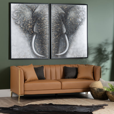 Rustic Elephant 2-Piece Framed Canvas Wall Art Set