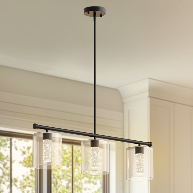 3-Light LED Kitchen Island Pendant Lighting With Remote Control, Matte Black
