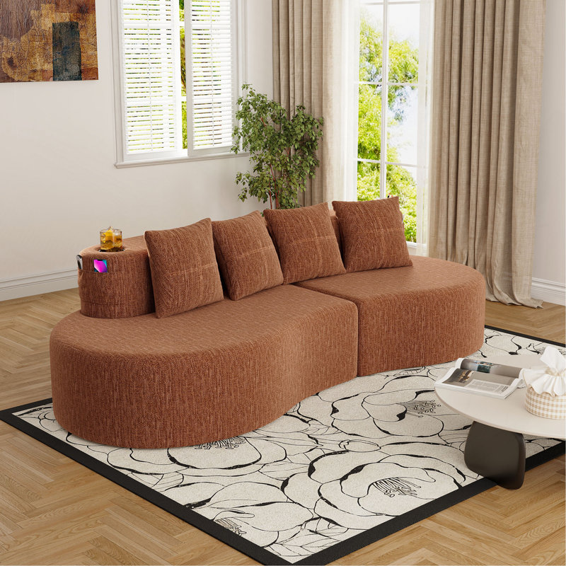 Canapé modulaire incurvé moderne 3 places, Orange Chenille