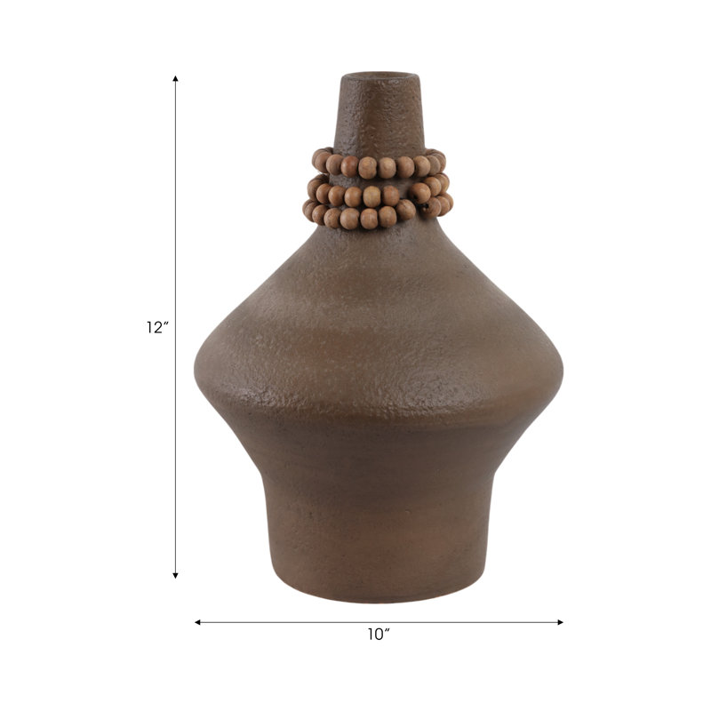 Tutwell Small Vase With Wood Beads, Brwn, 12" H x 10" W x 10" D