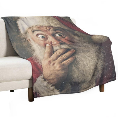 Shocked Santa Hand on Mouth Snowy Scene Luxury Flannel Throw Blanket, Soft Warm Fuzzy Blanket for Living Room Sofa Bed Home Decor