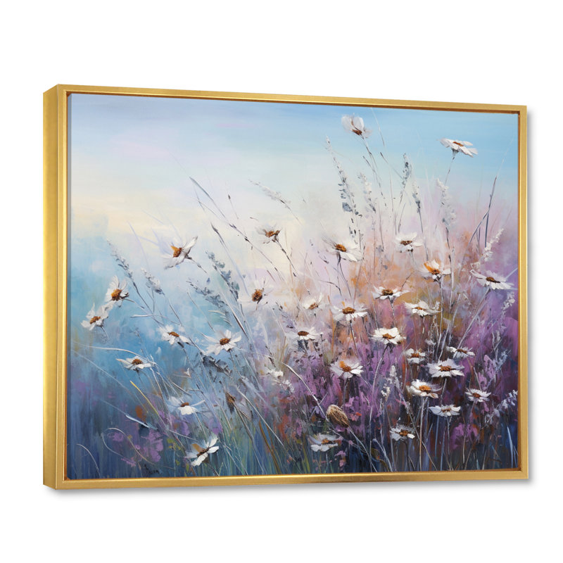 «Mauve Wildflowers Whispering Breeze I», reproduction sur toile, Cadre flottant doré, H 24 po x l 32 po x P 1 po