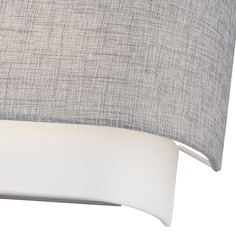 2 Light Brushed Nickel ADA Sconce With Hand Crafted Urban Gray And White Fabric Hardback Shades