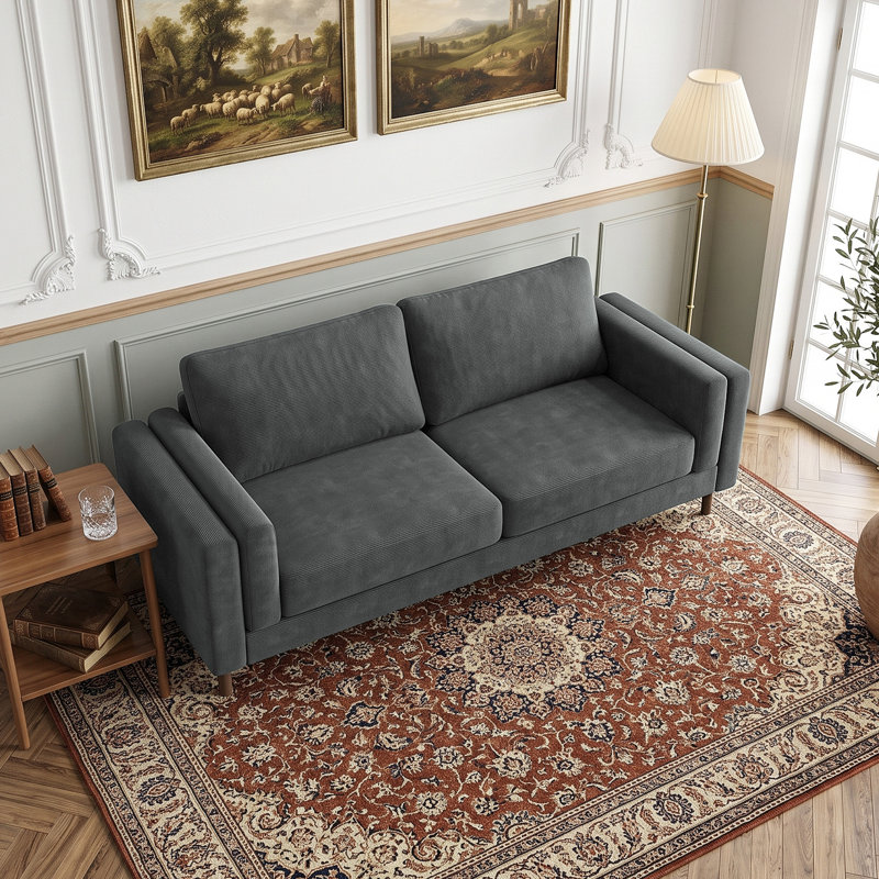 Très grand canapé l 86,61 po, canapé en velours côtelé 3 places dans le salon, appartement, salle de lecture, bureau - gris