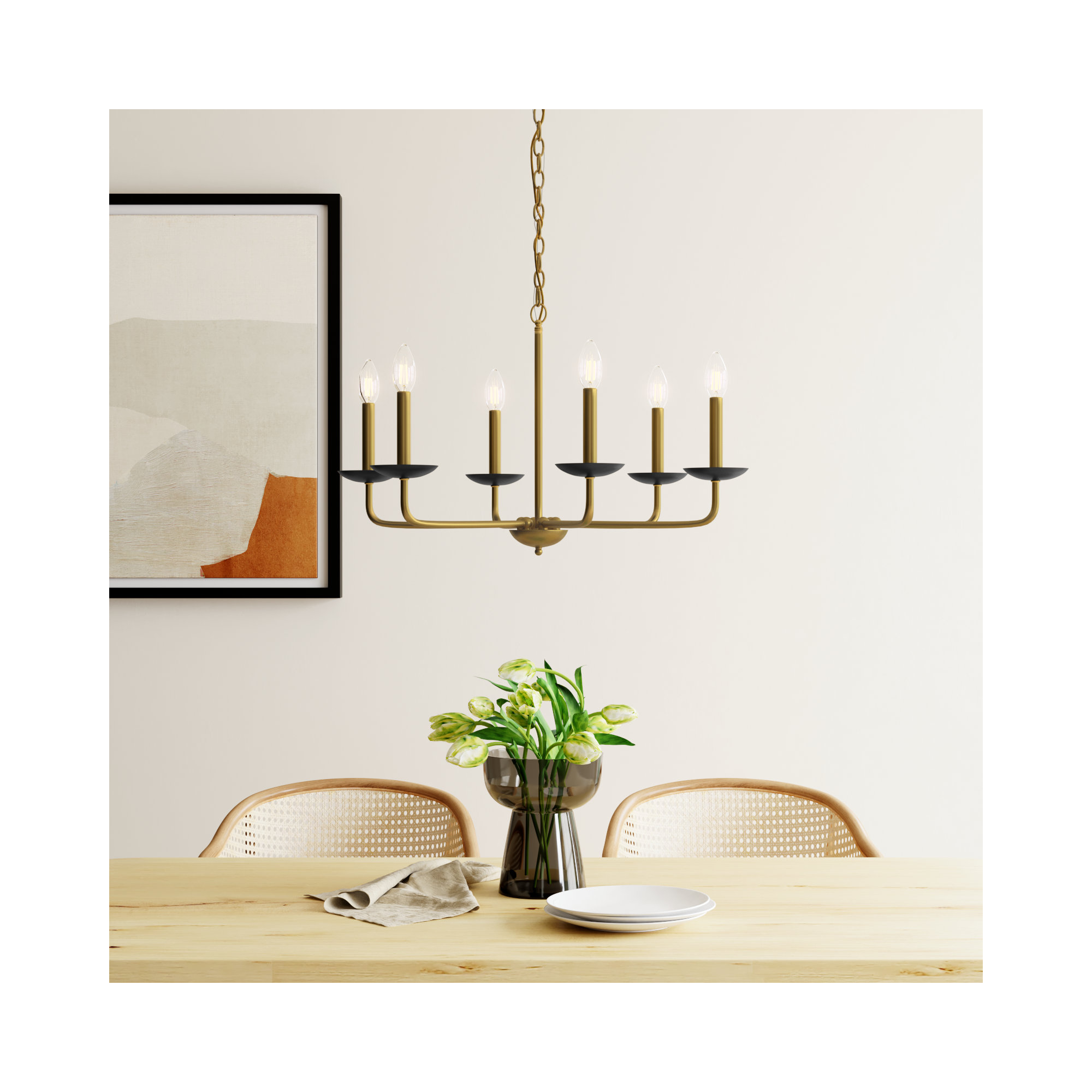 Baltray 6 - Light Steel Dimmable Chandelier, Black, 18.5" H x 30" W x 30" D