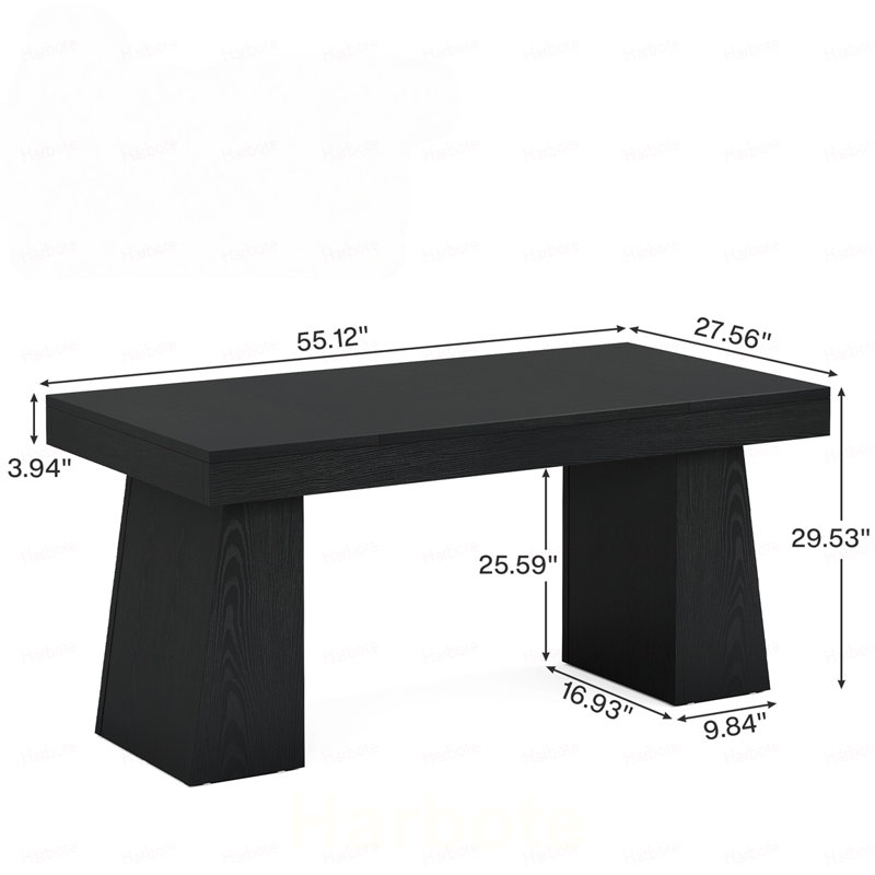 Bureau de direction moderne de 55 po de style Mid-Century - poste de travail d'ordinateur à domicile avec double base trapézoïdale, table d'écriture élégante et bureau de conférence, mobilier de bureau en bois noir