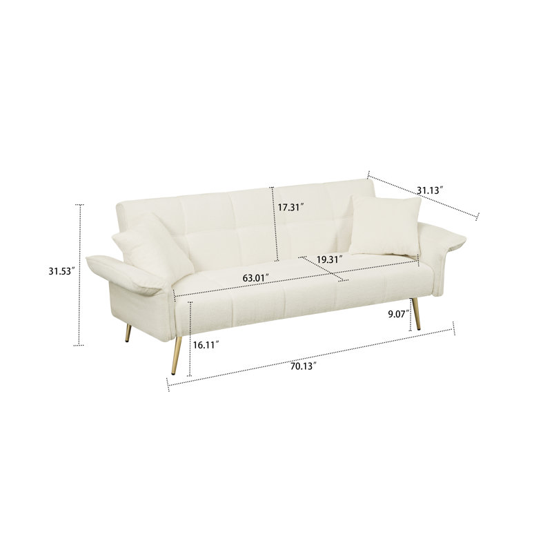 Canapé-lit convertible en tissu avec accoudoirs pliables Modren Teddy, Ourson blanc