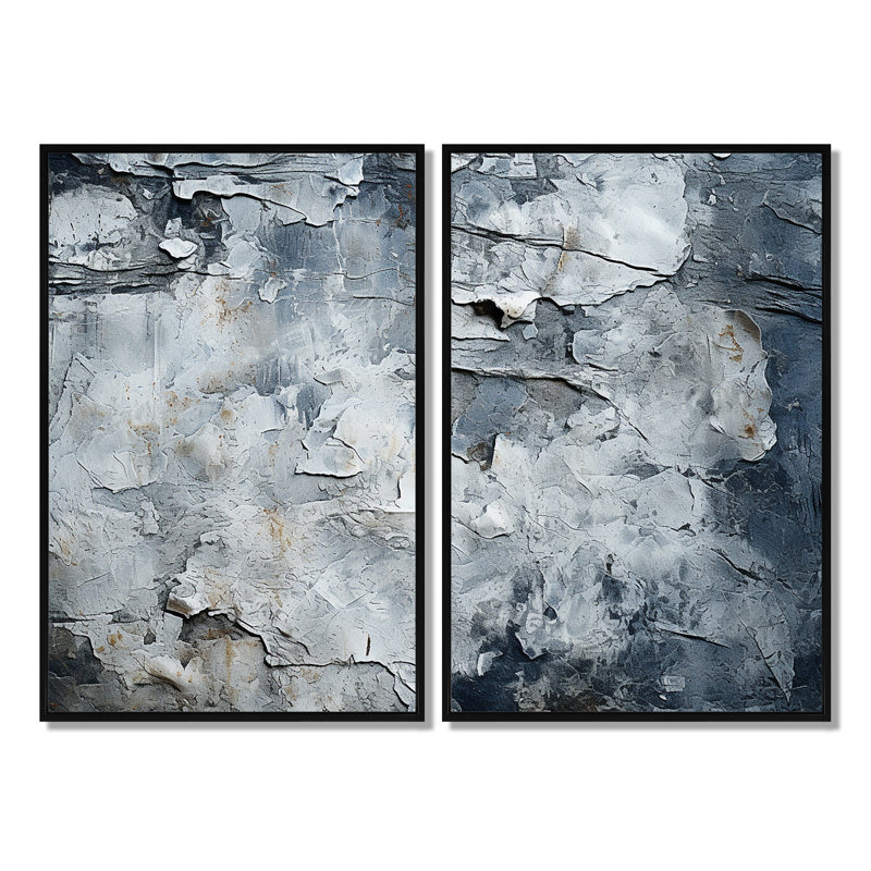 Surface lunaire abstraite grise I - art mural gris 2 pièces, Noir, H 36 po x l 48 po, Impression encadrée flottante