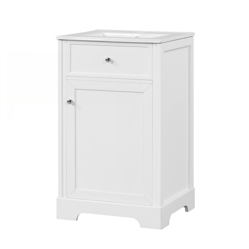 Meuble-lavabo de 20 po avec lavabo, porte à fermeture douce, support de rangement et tablette réglable de finition blanche