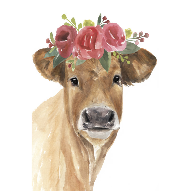Vache fleurie I, Toile tendue, Non, H 18 po x l 12 po