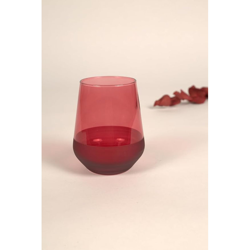14.3oz Red Matte Painted Glass Stemless Wine Glasses Set