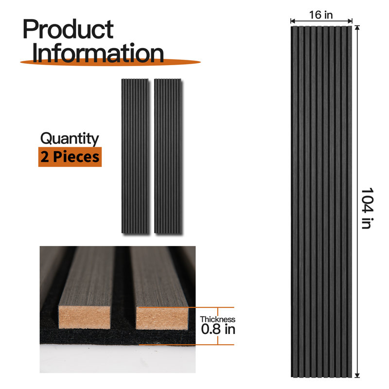 2Pcs 16''x104'' Wood Look Acoustic Wall Paneling,3D Sound proof Slat Wall Panels for Interior Wall Decor（23 sq.ft./Case）