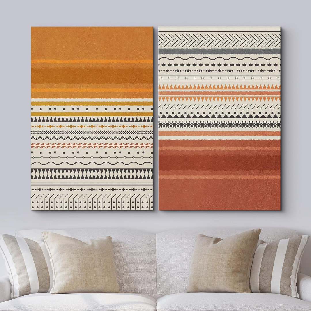 Abstract Vibrant Color Blocks " Tribal Southwest Polygon Pattern Rust Color Blocks Abstract Shapes Modern Chic " 2 - Pieces IDEA4WALL 