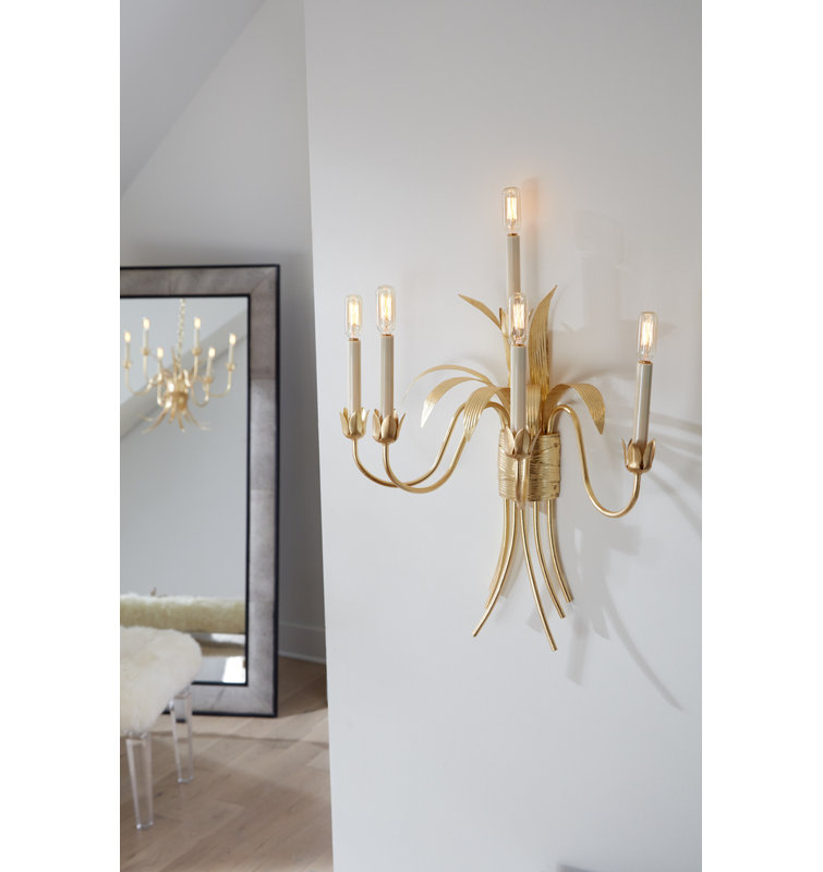 Lampe murale avec bougie 5 lumières dorée