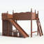 Lit mezzanine simple avec tablettes de rangement et garde-robe, structure en bois massif, glissière amovible, échelles, aucun sommier nécessaire, naturel profond-667965448-667965450