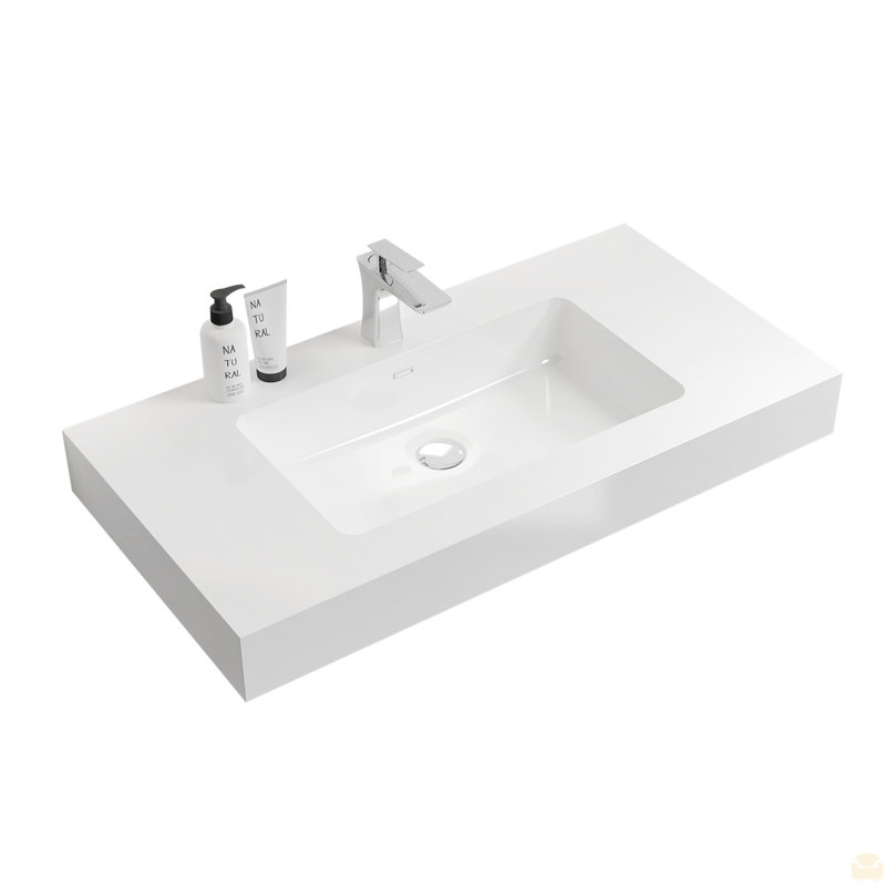 Lavabo intégré à surface solide sans drain ni robinet, Blanc, Blanc, 36"