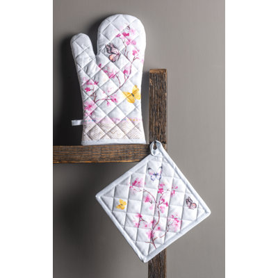 Maison d'Hermine Blossoms in Spring 100% Cotton Oven Mitt + Pot Holder - 7.5" x 13" & 8" x 8"