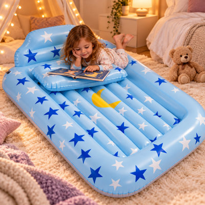 Lit de voyage gonflable pour tout-petit avec coussin, pompe à air électrique et sac de transport pour les soirées pyjama et le camping