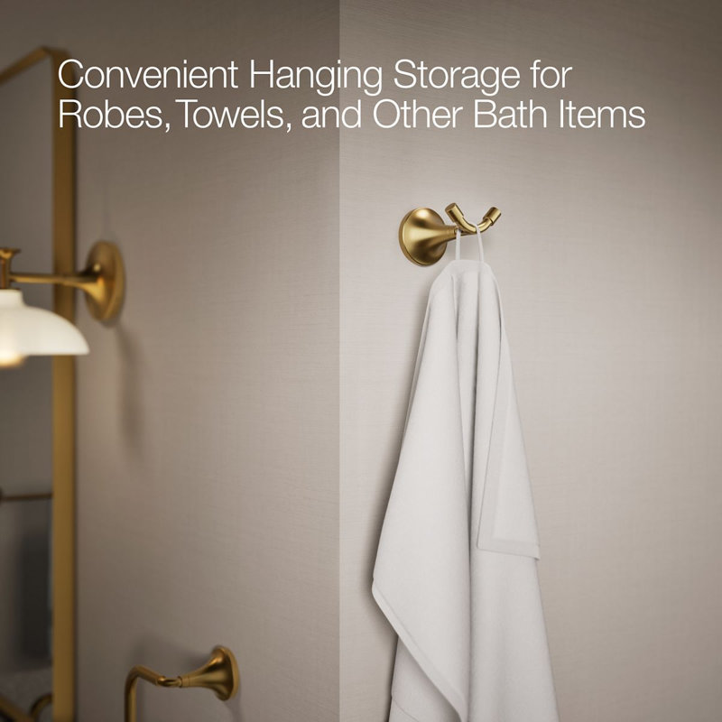 Tone Wall Mounted Robe Hook, Vibrant Brushed Moderne Brass