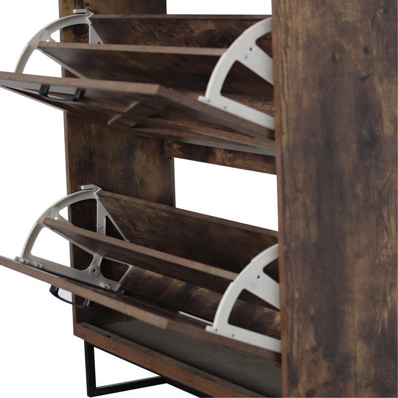 Armoire de rangement pour chaussures avec 2 tiroirs rabattables, organisateur autoportant avec pieds en métal pour le vestibule