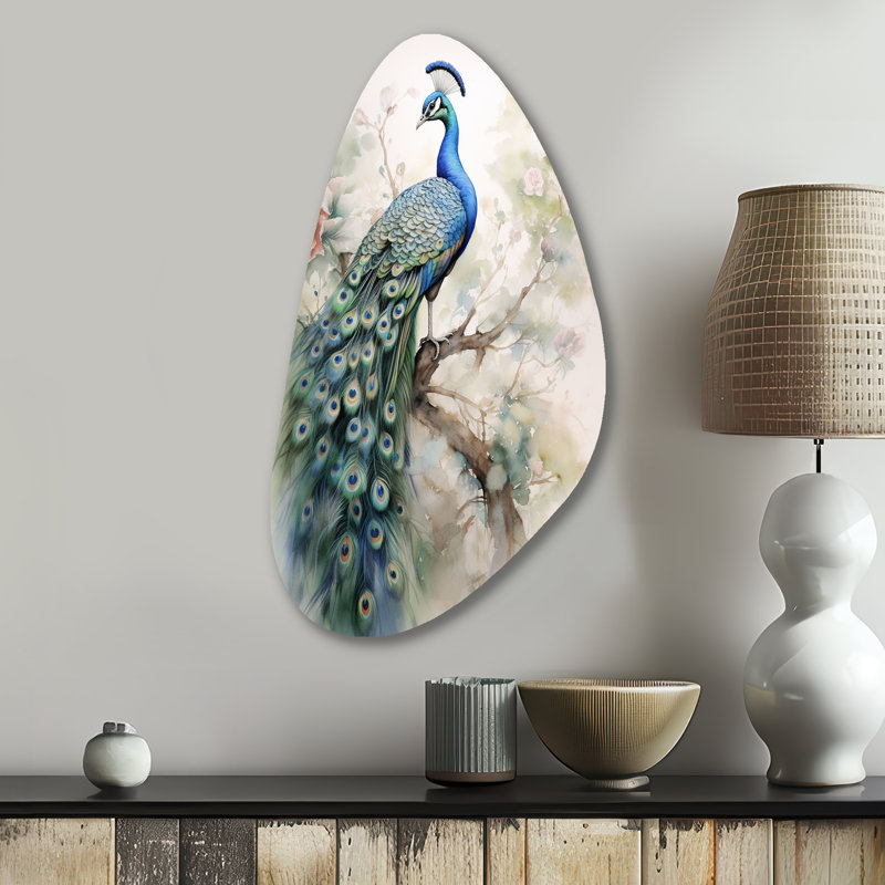 Tauren - art mural asymétrique en forme de paon, H 31 po x l 17 po