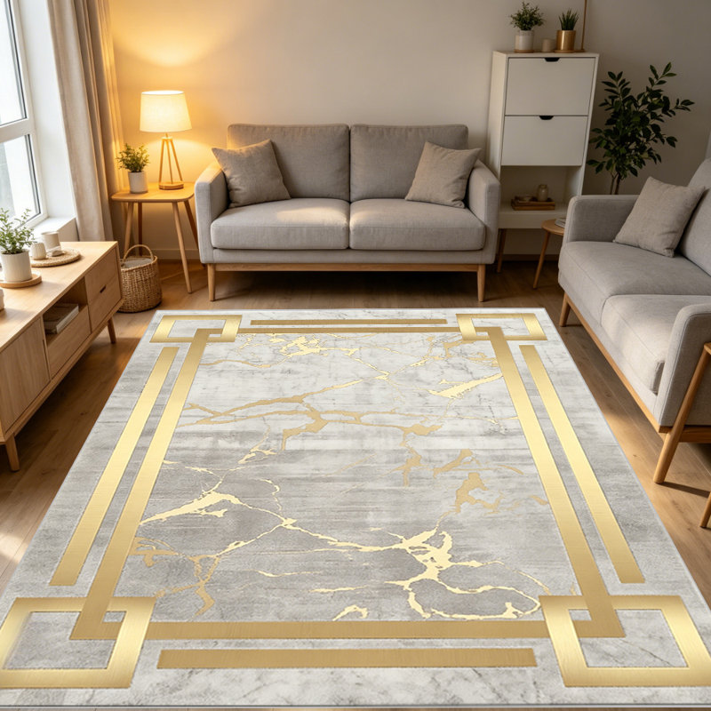 Classic White & Gold area rugs for Living Room, Soft and Comfortable, Suitable for all seasons, easy to maintain, machine washable Indoor floor mat, Under Table Farmhouse suitable for Bedroom, Dining Room, Study, Patio, Balcony, Home Decor