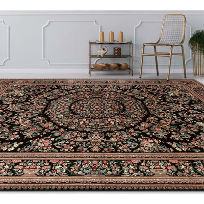 Tapis noir noué à la main de haute qualité