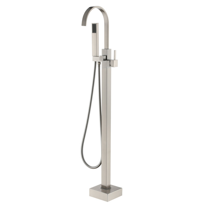 Single Handle Floor Mounted Freestanding Tub Filler with Diverter and Handheld Shower, Brushed Nickel