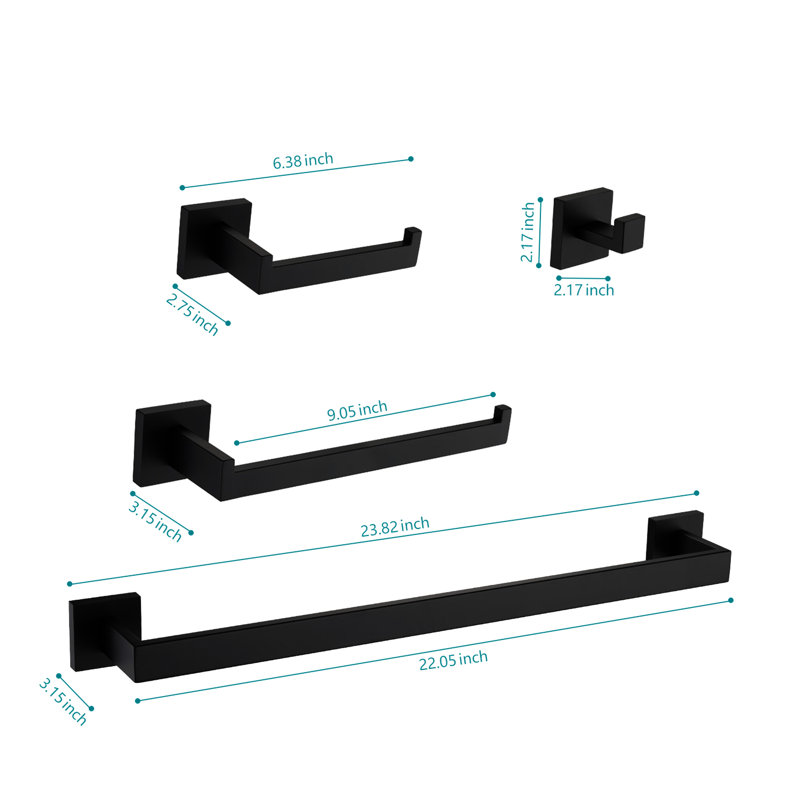 4 Matte Black Bathroom Fixtures - Stainless Steel, , Easy To Install For All Spaces Accessories Installation Any Place