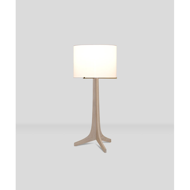 Lampe de table 28 po Nauta, Lin blanc, Laiton brossé, Chêne blanchi