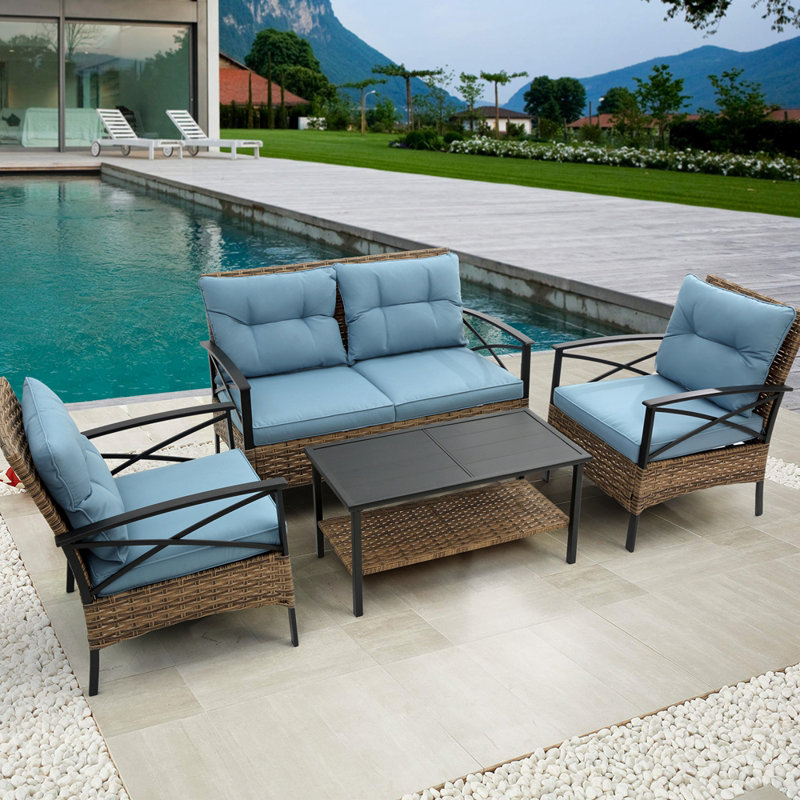 Ensemble de conversation modulaire basse pour patio 4 pièces, canapé d'angle avec coussin, Île Seymour Nord, Galapagos