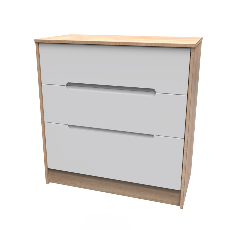 Fully Assembled Vernon 3 Drawer Chest, White Matt/Bardolino Oak