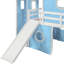 Lit simple mezzanine bleu avec glissade, tente rose et tour