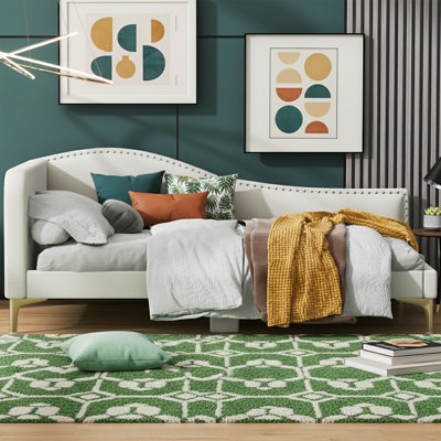 80.5" Daybed with Linen Upholstery - Heavy Duty 550 lbs Capacity Wood Platform Bed Frame - Mid-Century Modern Sofa Bed