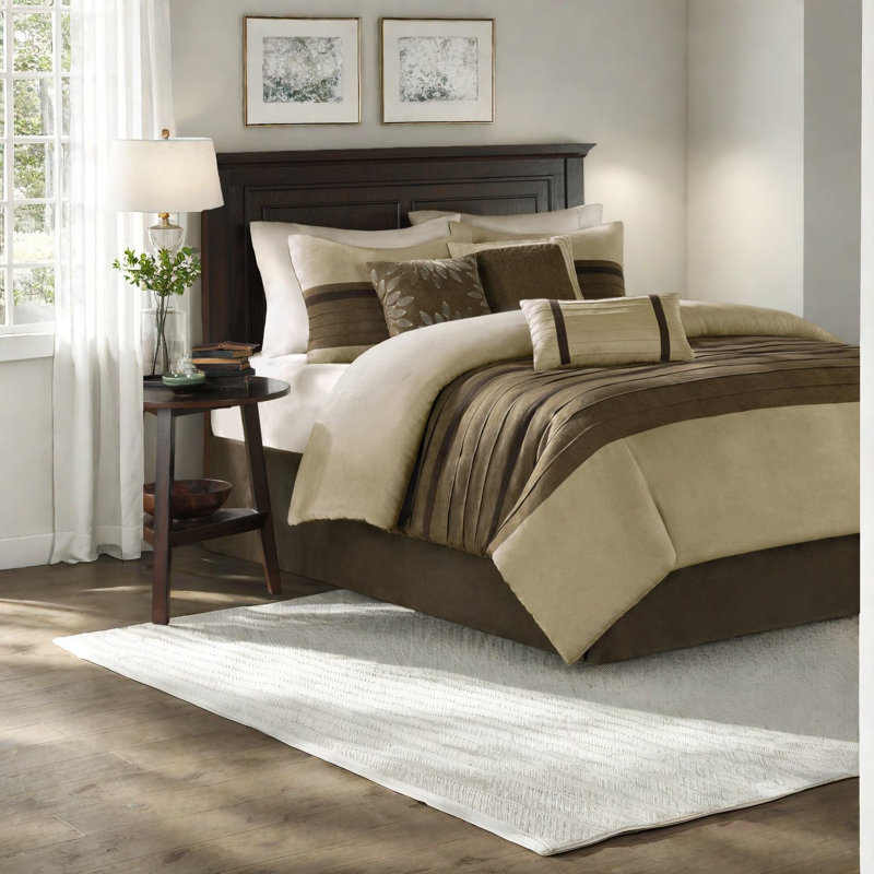 Ensemble de literie confortable 7 pièces, simili suède, style transitionnel pour la maison