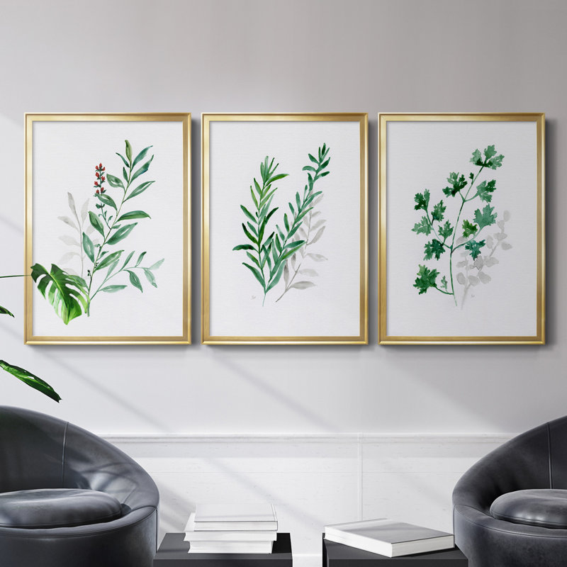 «Freshly Picked I», ensemble de 3 peintures sur toile encadrées, Toile avec cadre or, H 30,5 po x l 127,5 po x P 1,5 po