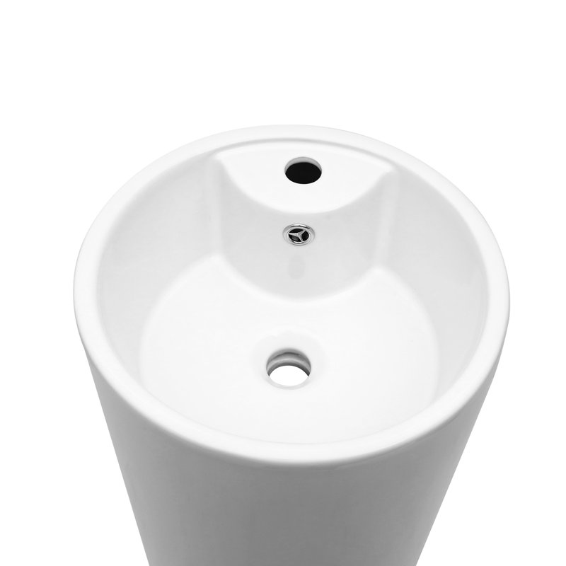 Lavabo sur pied classique en céramique blanche de 15 pouces, espace pour les salles de bain compactes, lisse, anti-débordement, rénovation historique dans les petites salles de bain, céramique haute température, finition sans joint, standard